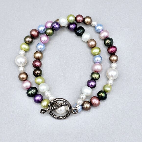 Genuine Pearl Bracelet Freshwater Double Wrap 925 Silver Clasp or Beaded Choker - Picture 4 of 9